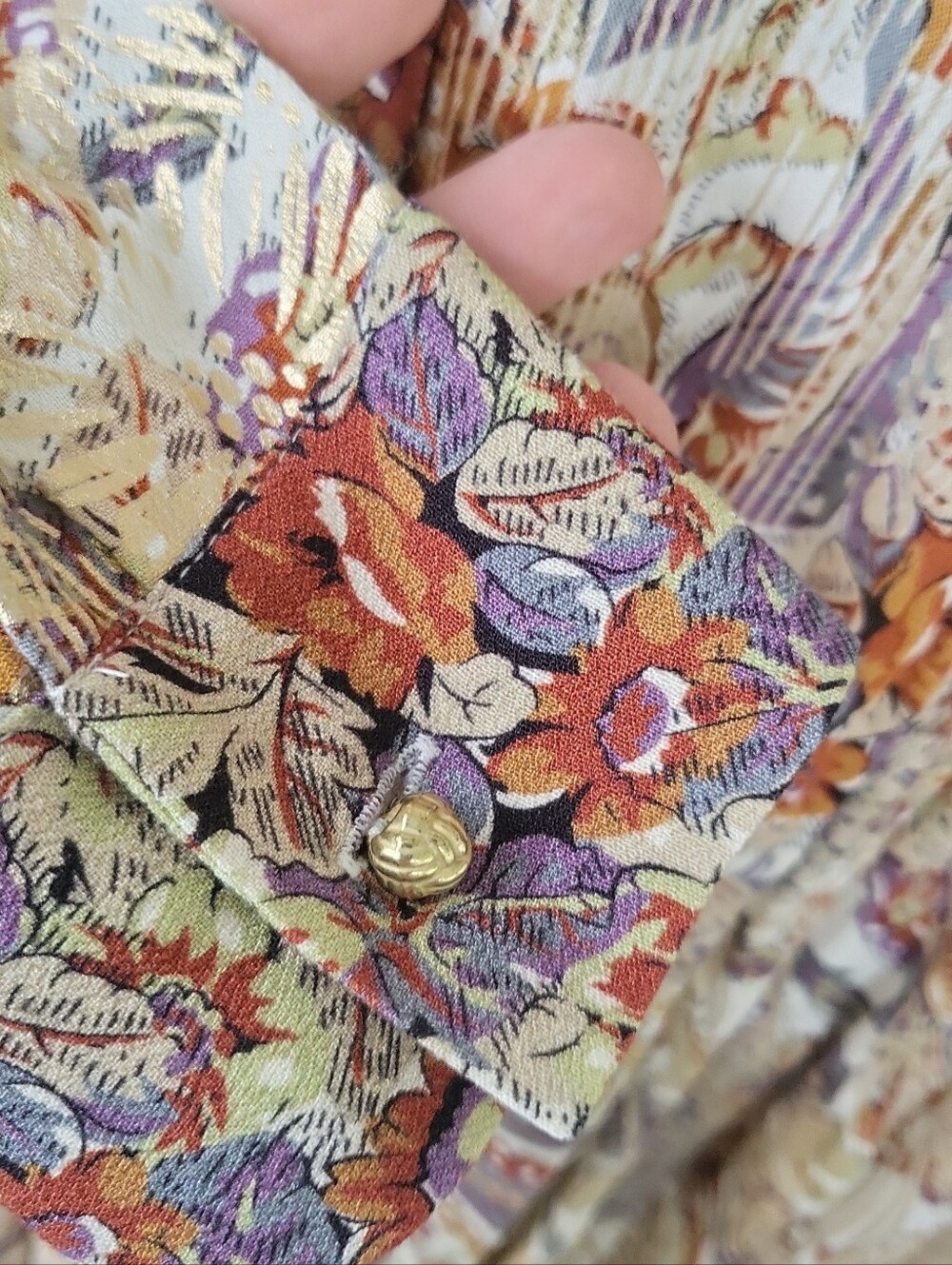 Soft Surroundings Boho Metallic Floral Maxi Collared Shirtdress Sz S - Picture 16 of 16